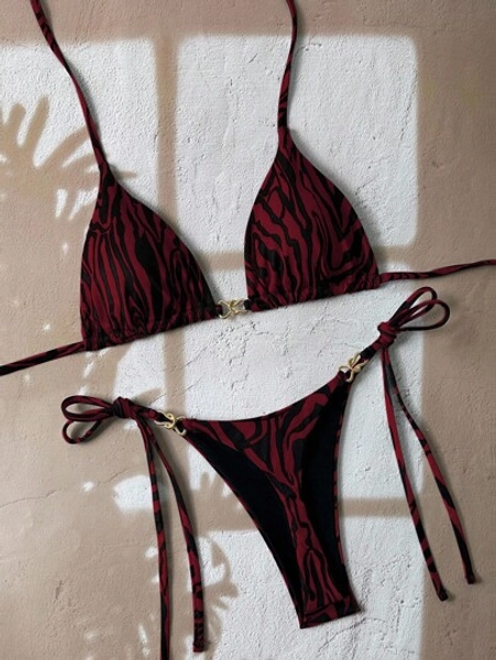 Swim Vcay Beach Summer Outfits For Women Springbreak 2025: 2pcs Floral Print Random Halter Triangle Bikini Top & Side Tie Bottom Swimsuit