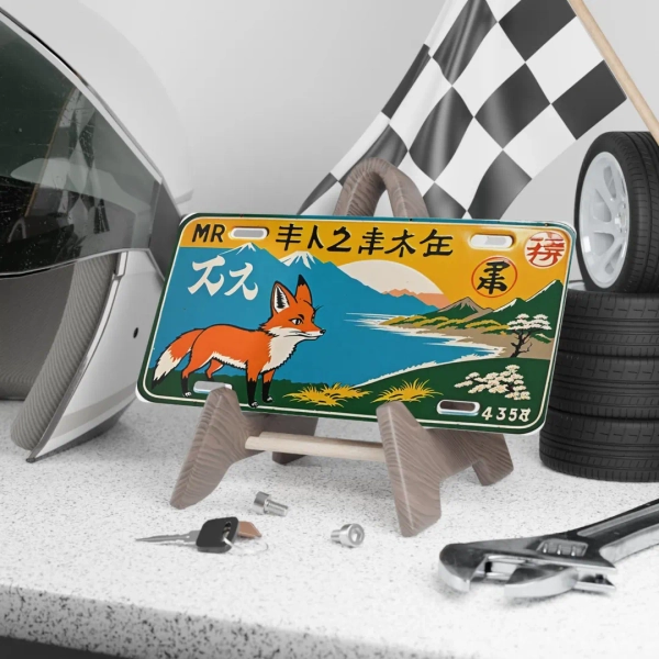 License Plate, Japanese Fox Art, Vintage Look, Vanity Plate Fox Lover Gift, Mr Fox Art, Japanese Art Decor, Car Accessories, Personalized - Etsy