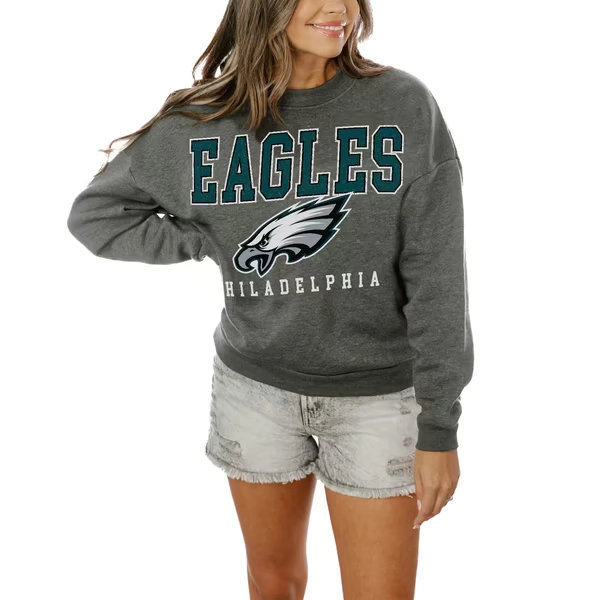 Women's Gameday Couture Charcoal Philadelphia Eagles Oversized Bring The Energy Pullover Sweatshirt MED