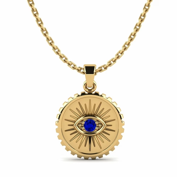 18K Yellow Gold Round Sapphire Pendant Plevna