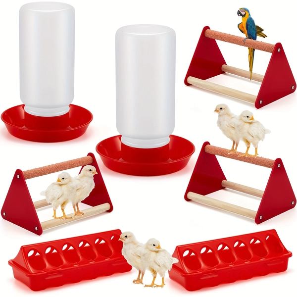 TEMU 7pcs Chick Feeder And Waterer Kit Feeding Supplies With Mini Perch Chicken Starter Kit For Coop And Brooder For Small Poultry Ducks Quail