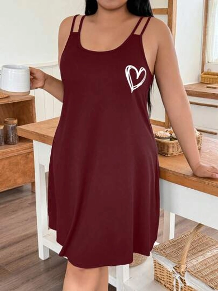 SHEIN Plus Size Women Heart Print Casual Slip Dress