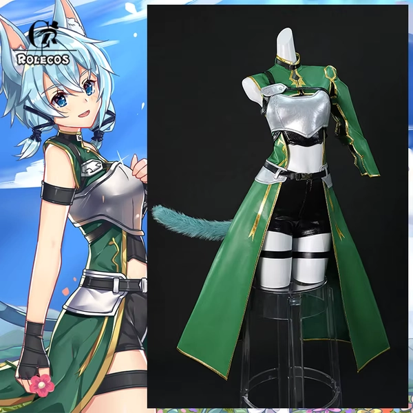 ROLECOS Anime SAO Cat Asada Shino Cosplay Costume Sniper Asada Shino Women Green Leather Combat Suit Halloween Cosplay Outfits - AliExpress