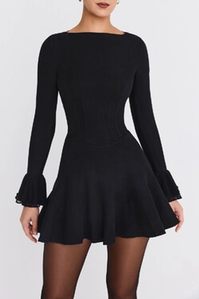 Clothing: Mini Dresses: Black Pleated Corset Mini Dress