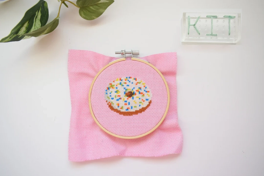 Donut Cross Stitch Kit, Beginner Friendly DIY Cross Stitch Kit With Hand Dyed Pink Fabric, Sprinkle Birthday Cake Donut, Food Dessert Kit - Etsy