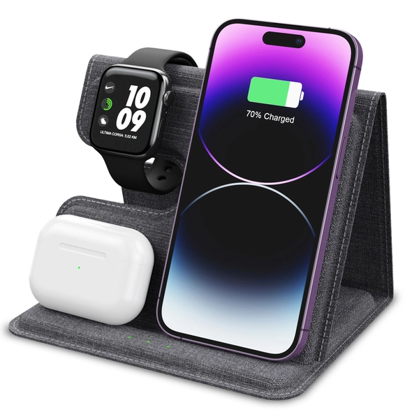 3-IN-1 Foldable High Efficient Wireless Charger Stand