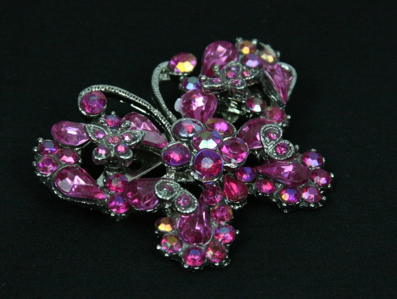 Crystal Rhinestone Studded Butterfly Broach Pin Pendant Multi-Color - G