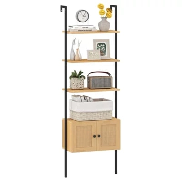 Costway 5-Tier Ladder Bookcase 184Cm Tall Wall-Mounted Bookshelf-Natural