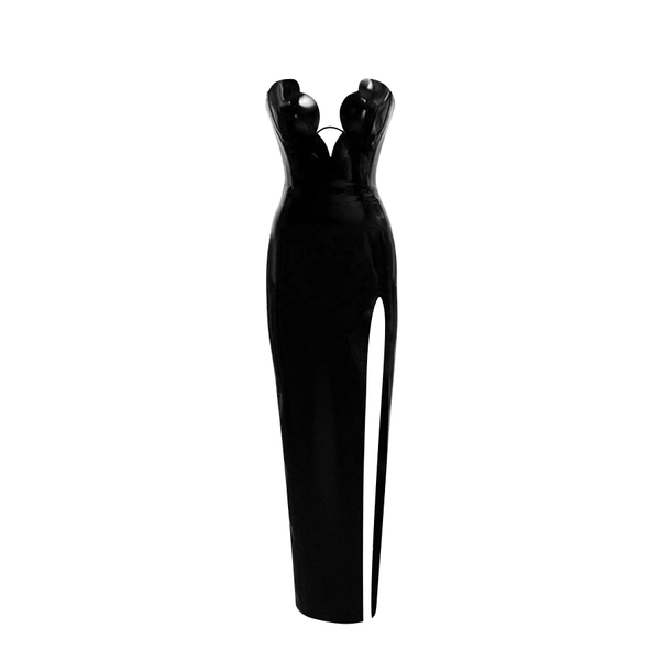 Latex Tulip Cup Evening Dress in black