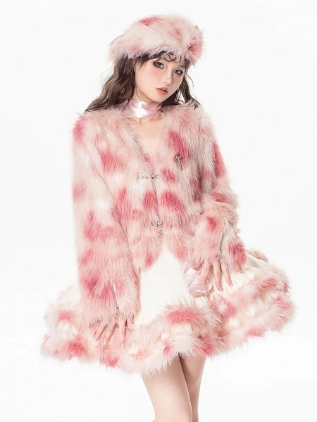 Pink Winter Faux Fur Fluffy Coat