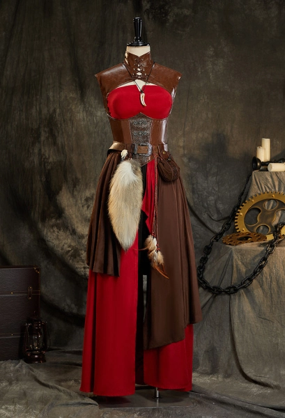 Astrid Derivative Viking Style Cosplay Costume Medieval Vintage Dress with Tube Top and Belt