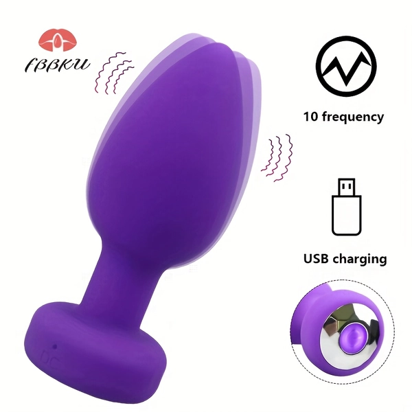 FBBKU 10-Speed USB Rechargeable Vibrating Silicone Anal Plug Sex Toy, 1pc