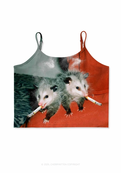 Smoking Badass Possum Y2K Print Cami Crop Top Cherrykitten