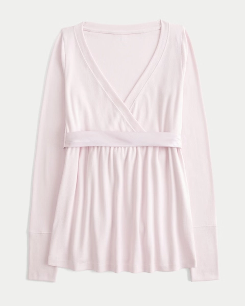 Easy Long-Sleeve Wrap-Front Babydoll Top