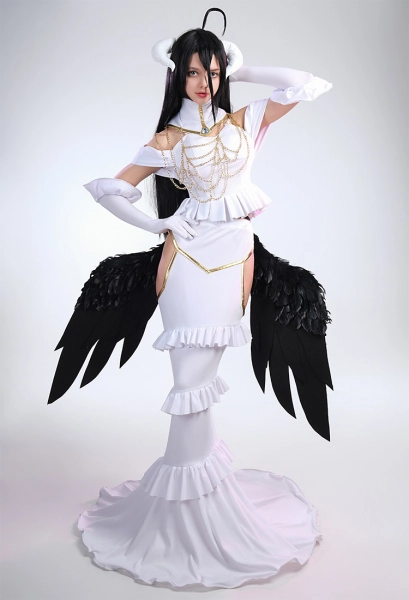The Undead King Arubedo Cosplay Costume White Off-shoulder Top and Cutout Skirt Set