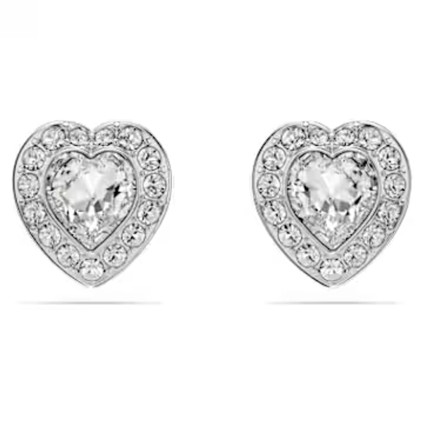 Ariana Grande x Swarovski stud earrings, Mixed cuts, Heart, White, Rhodium plated