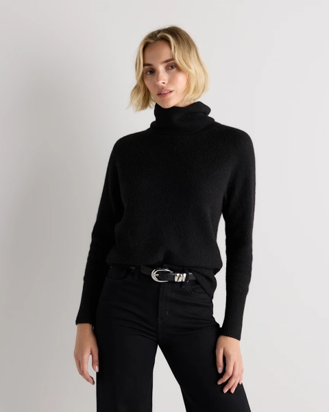 Women's Lightweight Baby Alpaca Turtlenck in Soft Black | Quince Canada