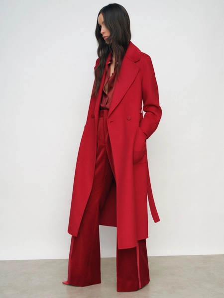 Wool-Blend Double-Breasted Blindseam Coat in Red - Reiss