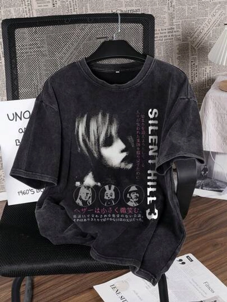 Camiseta casual masculina com gola redonda e manga curta, estampa desgastada para uso diário