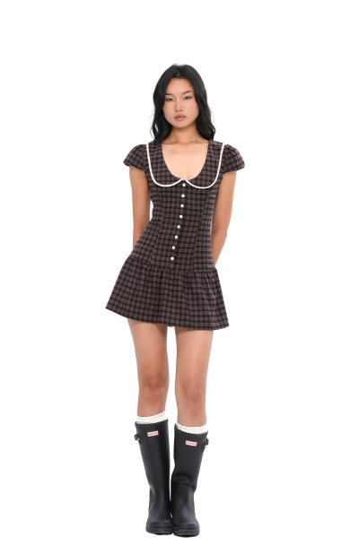 CINCH-WAIST GINGHAM MINI DRESS