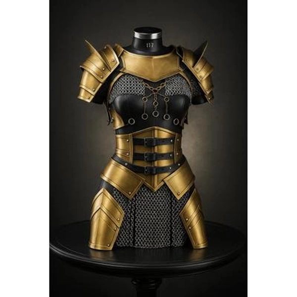 Golden Valkyrie Women's Armor Set - Gothic Black Chainmail Costume for LARP, Cosplay, Festivals & Medieval Reenactment Gear