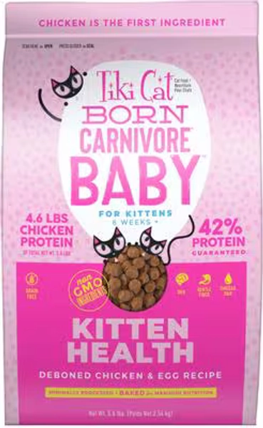 TIKI CAT Born Carnivore Baby Chicken & Egg Recipe Grain-Free Kitten Dry Cat Food, 5.6-lb bag - Chewy.com