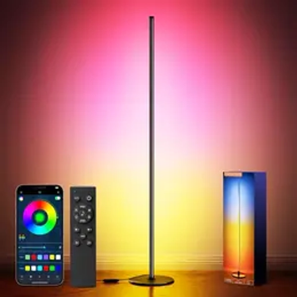 LuckyStyle Dynamic RGB IC Corner Floor Lamp - Bright Adjustable LED Tall Modern Lamp with APP, Remote, Music Sync, Timing, Mood & Sensory Lights, Aesthetic Base & Shade, Room Decor, House Decor, Led Lights Bedroom