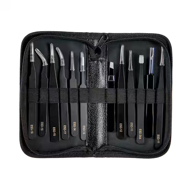 12 Piece Precision Tweezer Set with Case by Bead Landing™