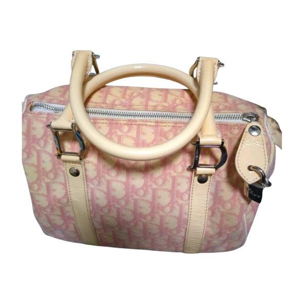 Vintage Christian Dior Trotter Monogram Boston Bag Pink Canvas Y2K Handbag