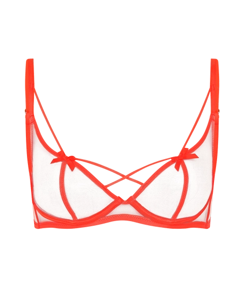 Zella High Neck Non Padded Bra in Neon Orange/Sand | By Agent Provocateur