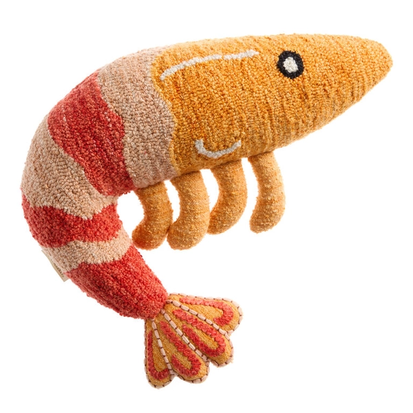 Orange and Coral Shrimp Shaped Indoor Outdoor Throw Pillow
