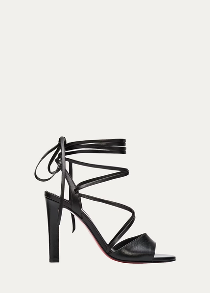 100mm Randa Leather Ankle-Tie Sandals