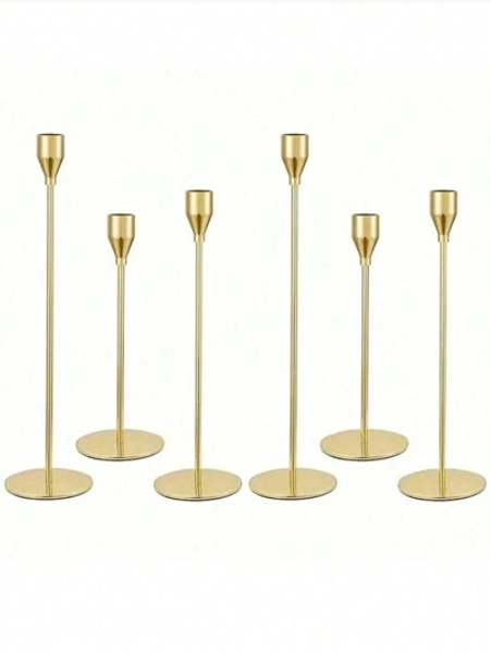6 Pcs Candle Holder Set, Gold Metal Luxury Candle Stand, Home/Wedding/Romantic Dinner Decor, Room Decoration, Home Decor, Gift, Holiday Decoration