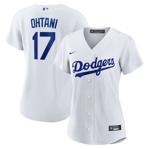 Los Angeles Dodgers Nike Official Replica Home Jersey - Womens - Ohtani with 17 printing