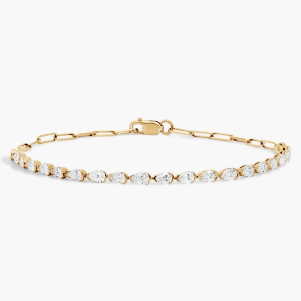 Mini Half Tennis Bracelet With 2 CTW Pear Cut Diamonds In 14K Yellow Gold