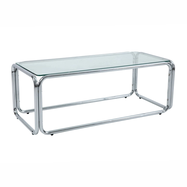 Table basse en verre trempé rectangulaire et structure chrome 110x50 cm LEWIS