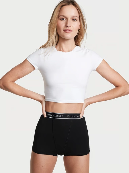 Logo Cotton High-Waist Boyshort Panty