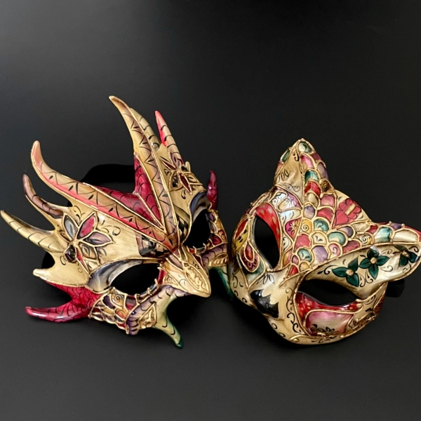Goblin & Cat Masquerade Mask Set: Venetian Style Couple Masks