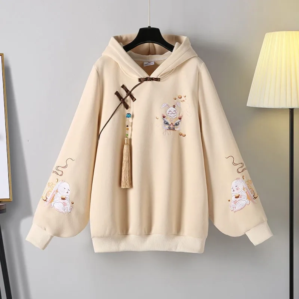 Cute Bunny Print Two Pieces Vintage Sweatshirt Skirt Set
