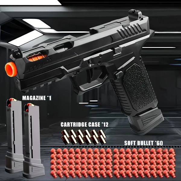 SIG17 Cool Toy Gun - Soft Bullet Pistol with Ejecting Shells, Semi-Automatic Rapid-Fire Toy Gun for Indoor/Outdoor Shooting Games, 120 Bullets, Black Plastic, Perfect for Birthday, Halloween, Christmas Gifts for Boys, Toy Gun, Indoor Outdoor Play, Sleek Design, Durable Construction