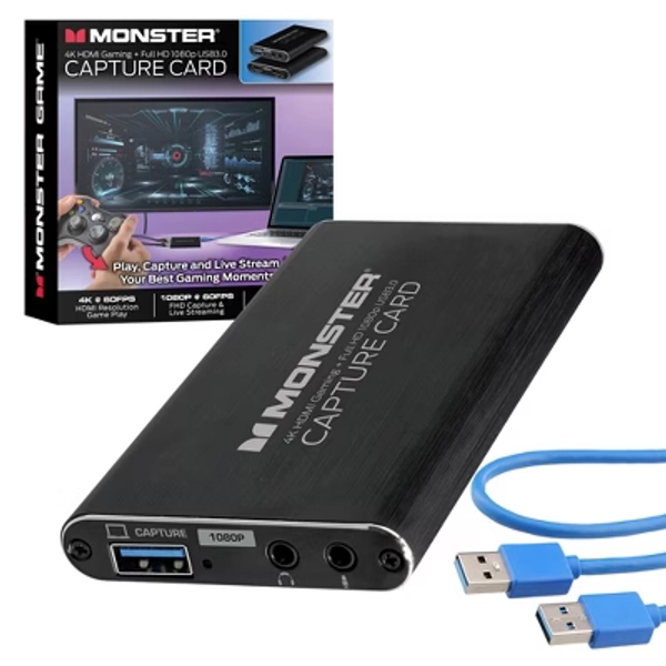 Monster HDMI Capture Card, 4K Full HD 1080P USB 3.0 Audio and Video Device, Black