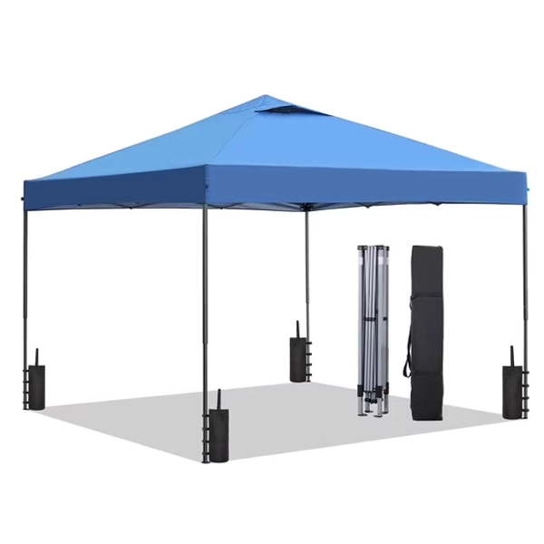 Outdoor Basic 10'x10' Pop up Canopy Tent with Adjustable Height, Outdoor Canopy with 4 Sandbags,for Events, Parties, Gatherings, Camping,Blue.