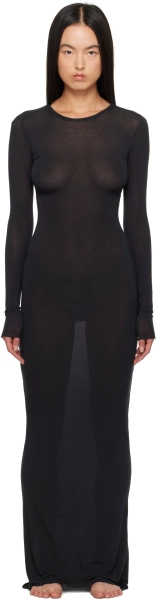 SKIMS SSENSE Exclusive Black Sheer Modal Long Sleeve Maxi Dress size small