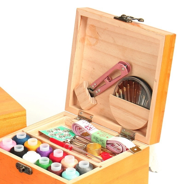 TEMU 1 Wooden Sewing Kit Box With Accessories For Repairing
