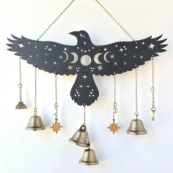Raven Witch Bells| Wood Wall Decor Hanging |wood Wall Art | Witchy Decor | Altar | Hanging Bells | Halloween | Samhain - Etsy