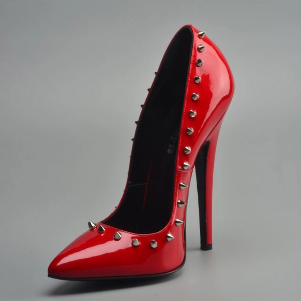 Latex Handmade Italian Talonissima Shoes in red patent leather