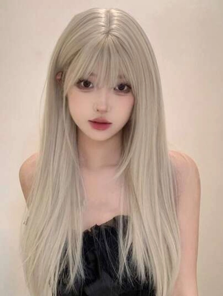 1 Piece Synthetic Heat-Resistant Straight Hairpiece In Beige Glod Hair Long Wig, 26 Inches Long, Made From Fiber, Suitable For Daily Use, Natural And Realistic Hairpiece.
