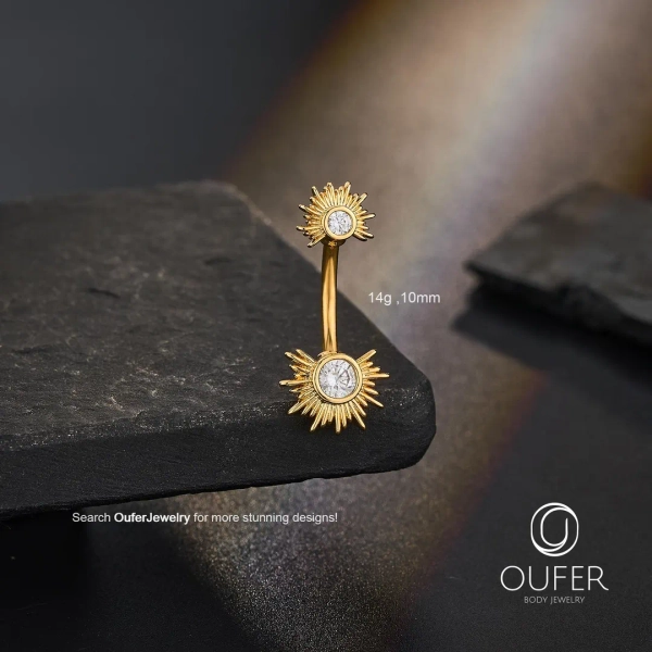 14G Gold Sun Shaped CZ Belly Button Ring/curved Barbell/navel Piercing Jewelry - Etsy