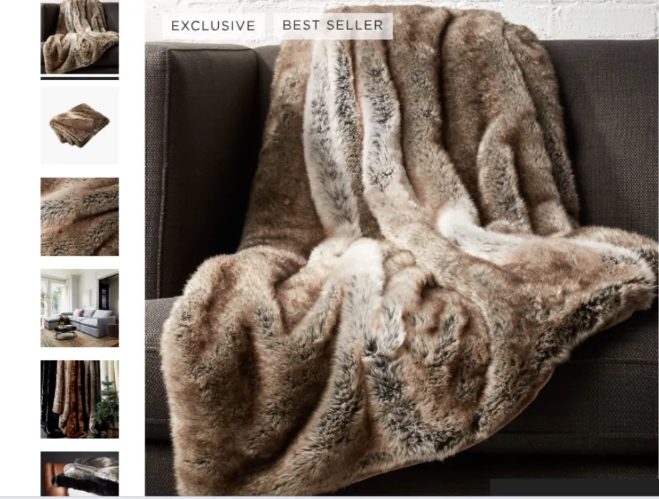 CB2 Light Gray Faux Fur Throw Blanket