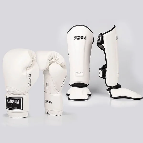 Kit Muay Thai Black Luva de Boxe e Caneleira de Muay Thai